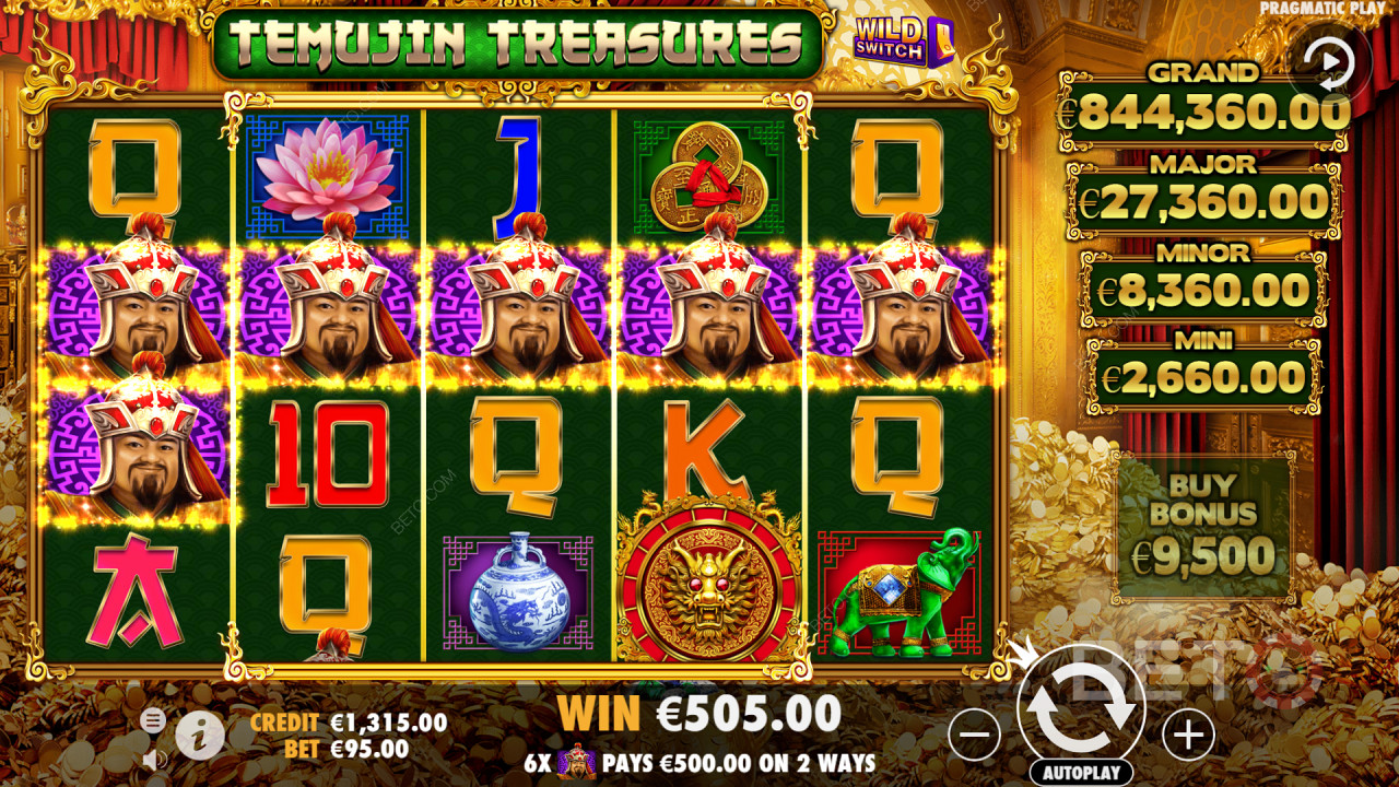 Temujin Treasures - 5 reel, 4 row machine offers 1,024 ways to win