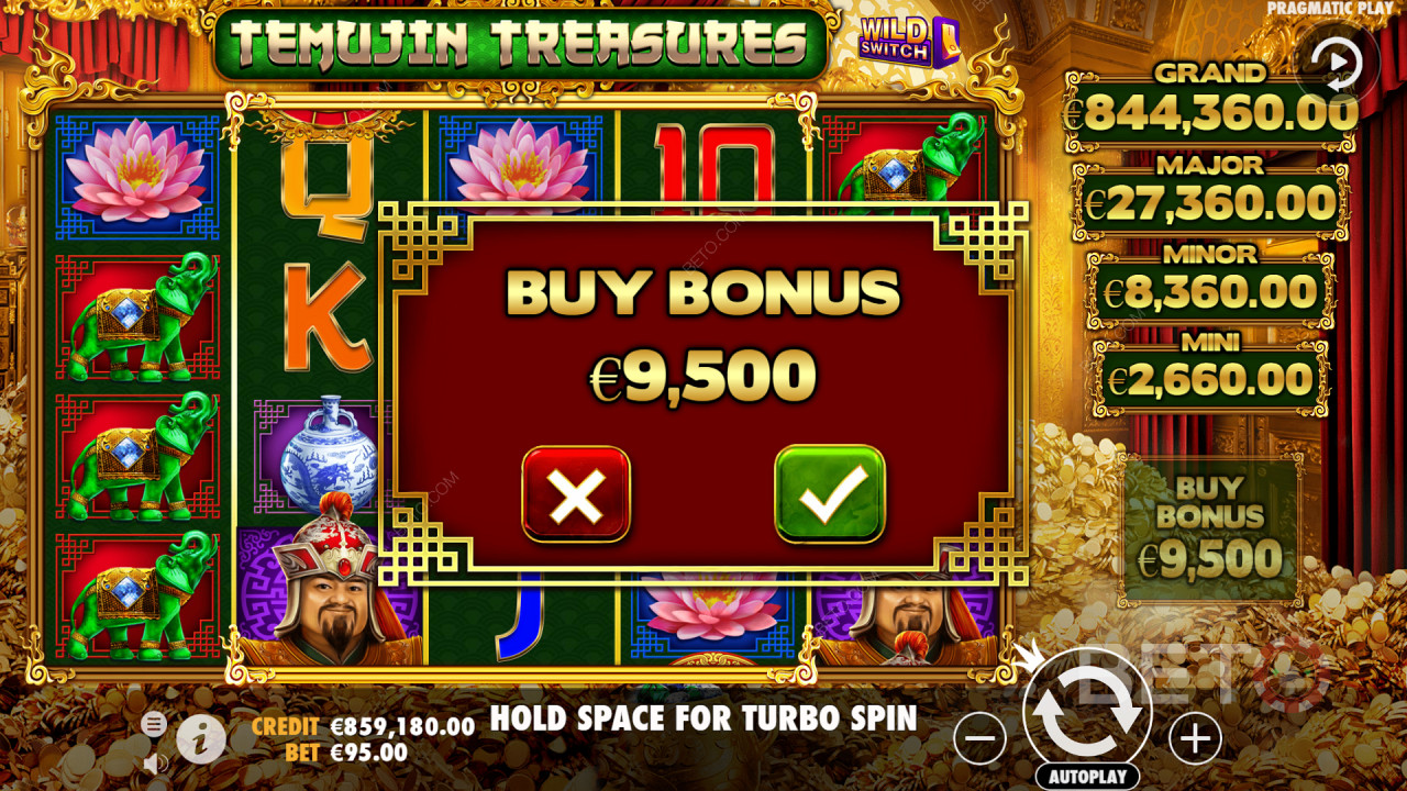 Cash prizes can give you up to 100x to 5000x payouts in Temujin Treasures