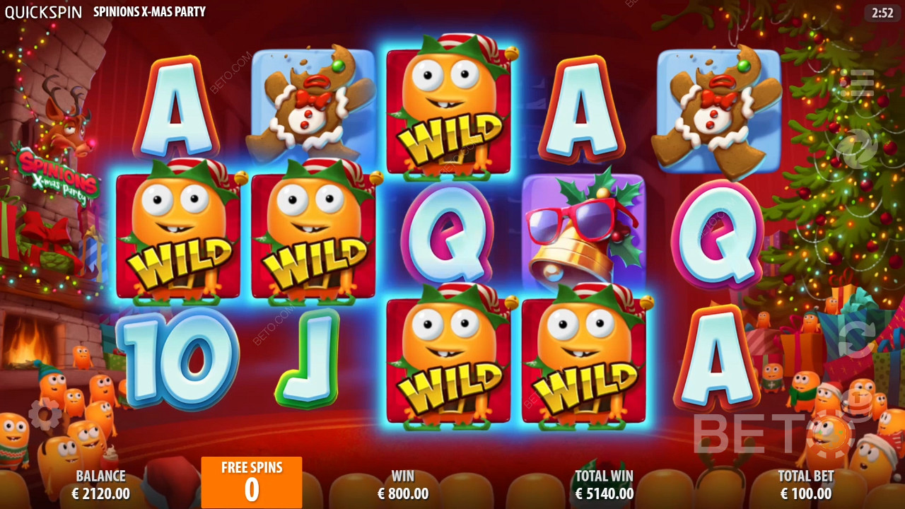 Sticky Wilds symbols and big wins go hand in hand in the Spinions Xmas Party online slot