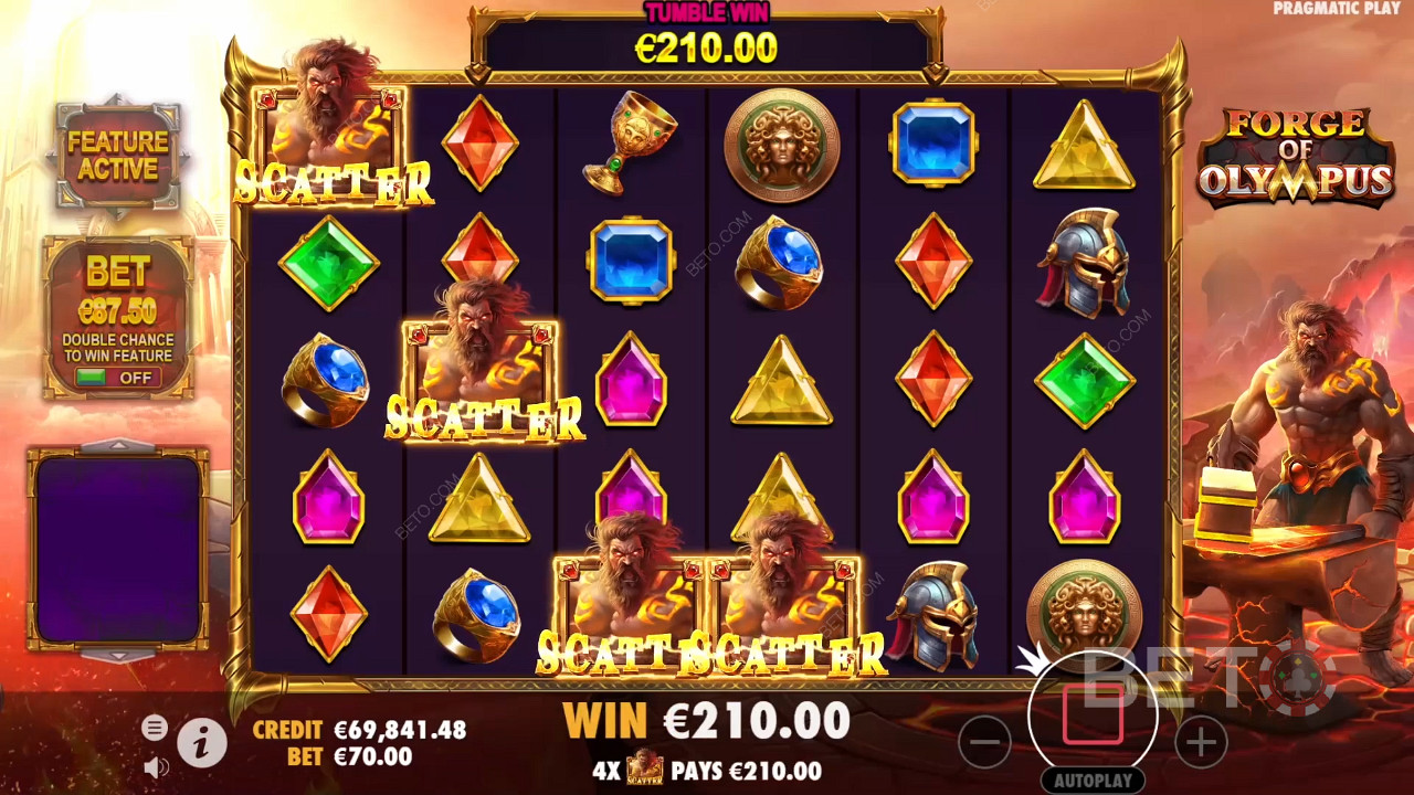 4 or more Scatters trigger Free Spins in the Forge of Olympus online slot