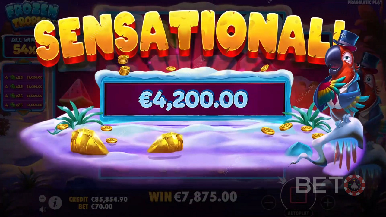 Massive Multipliers lead to massive wins in the Free Spins in Frozen Tropics slot