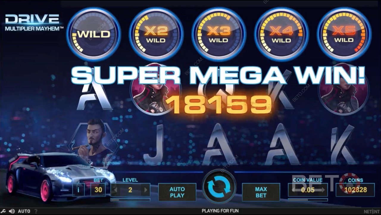 Bonus features like Multiplier Wild offers you a chance to hit the SUPER MEGA WIN  