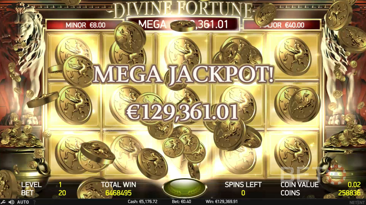 Hovedattraktionen i Divine Fortune er at ramme Mega Jackpot 