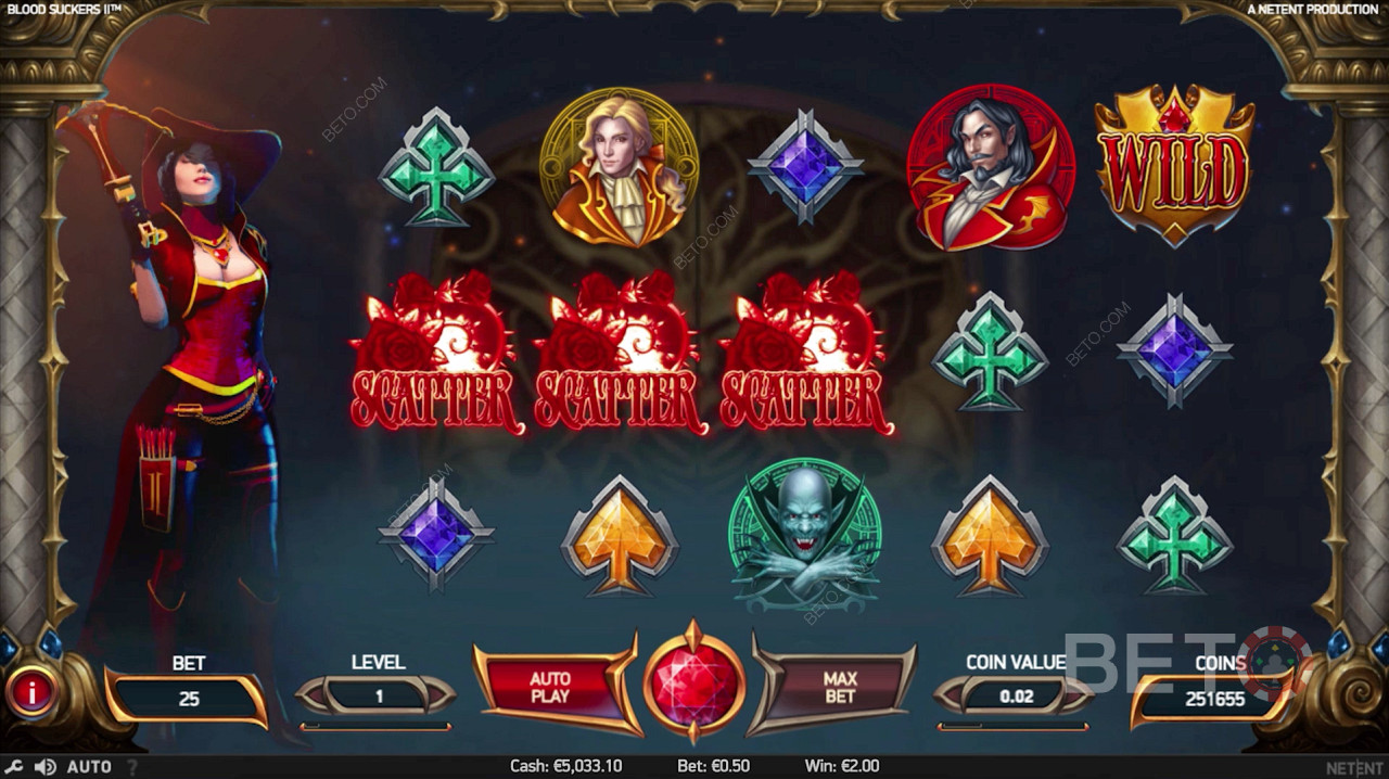 3 Scatter Symbols trigger the bonus round in Blood Suckers 2