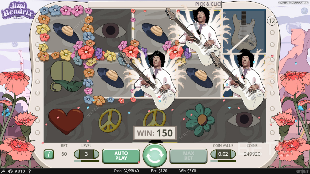 Tre Jimi Hendrix scatters på hjulene udløser Pick and Click-spillet