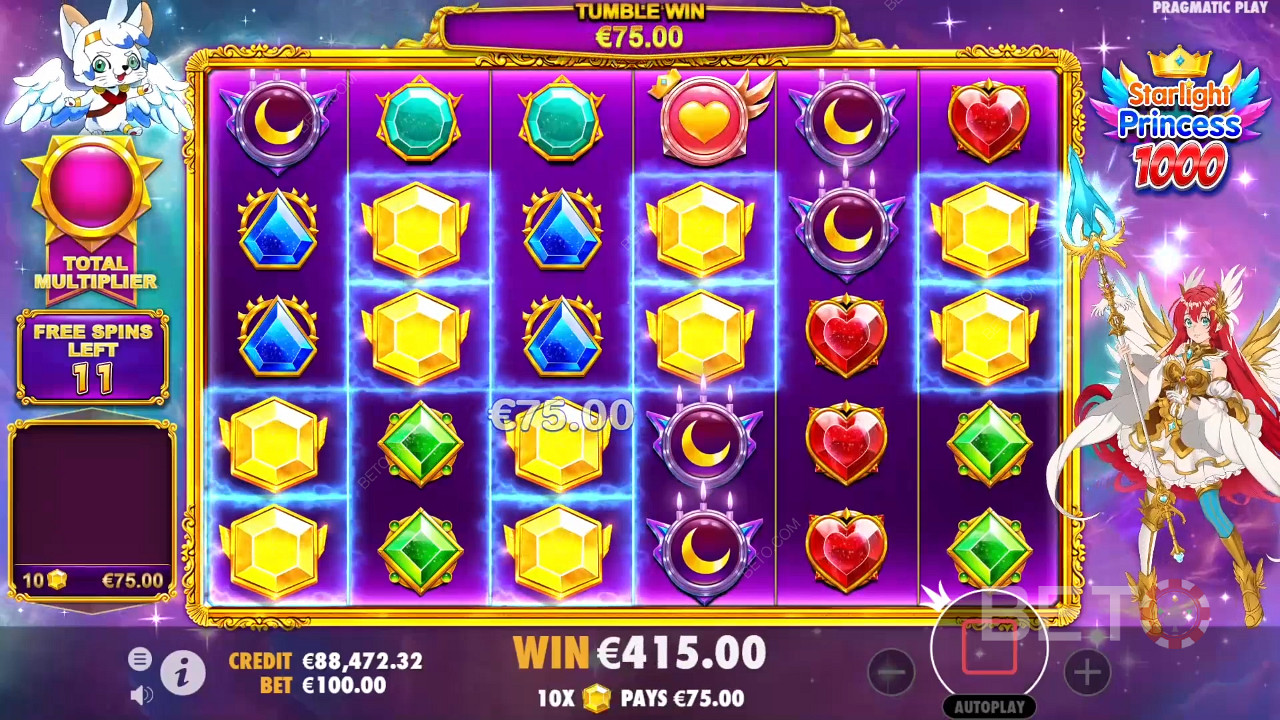 Total Multiplier in the Free Spins round never resets in the Starlight Princess 1000 slot