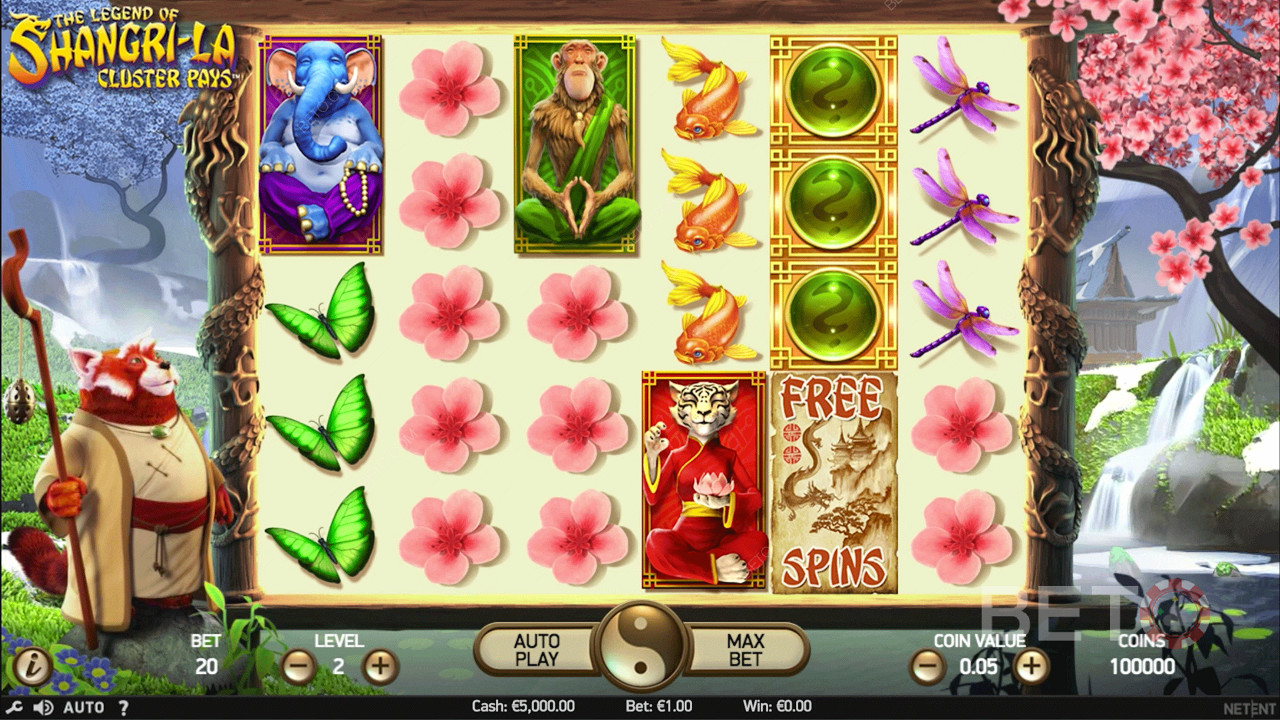 Beautiful Symbols in The Legend of Shangri-La: Cluster Pays slot machine