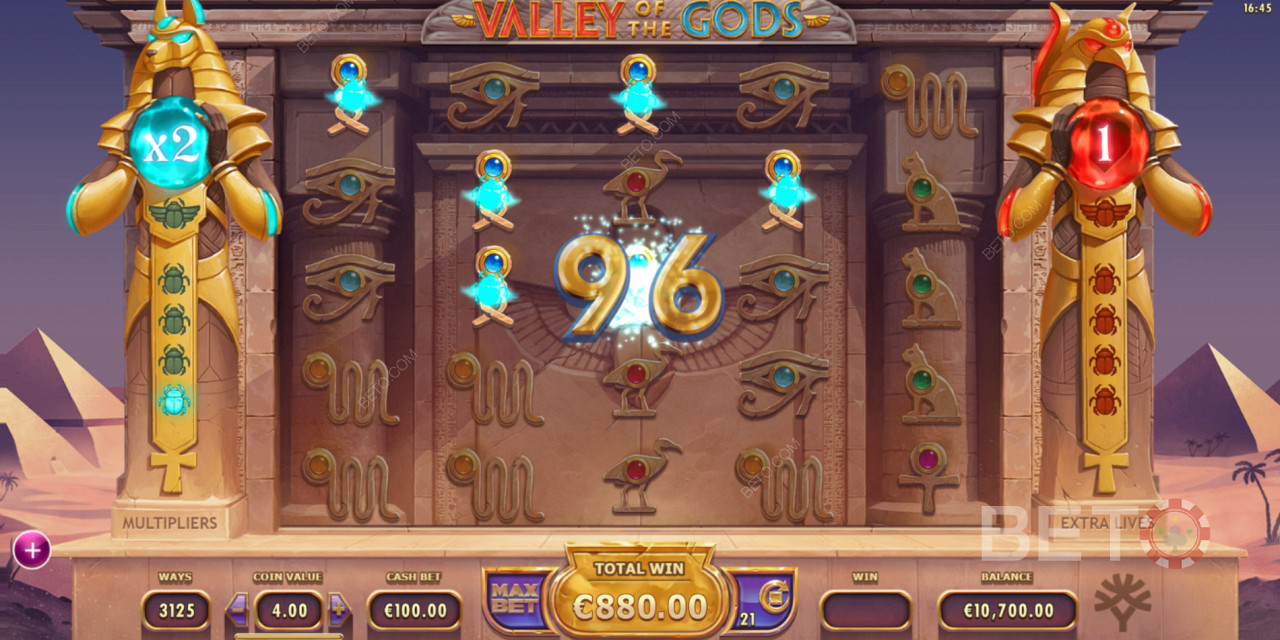 A high-paying win in Valley Of The Gods slot