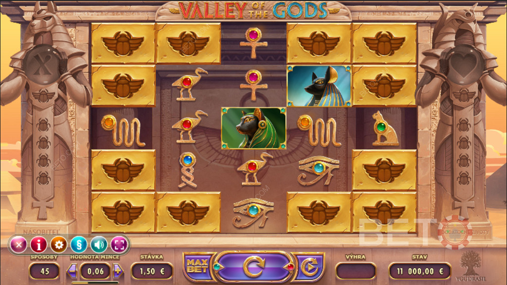 Beautiful theme symbols in Valley Of The Gods slot machine