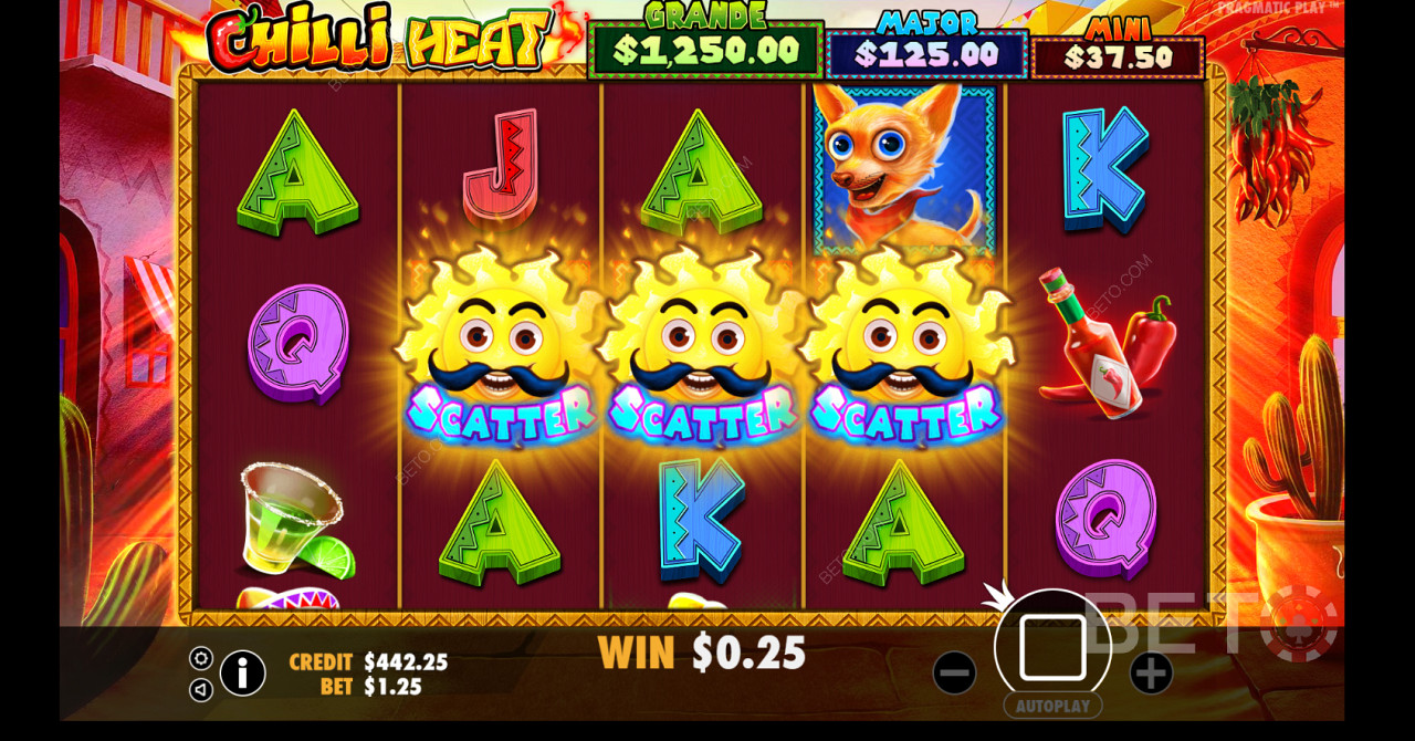 You can see the three Jackpots with their prizes displayed at the top