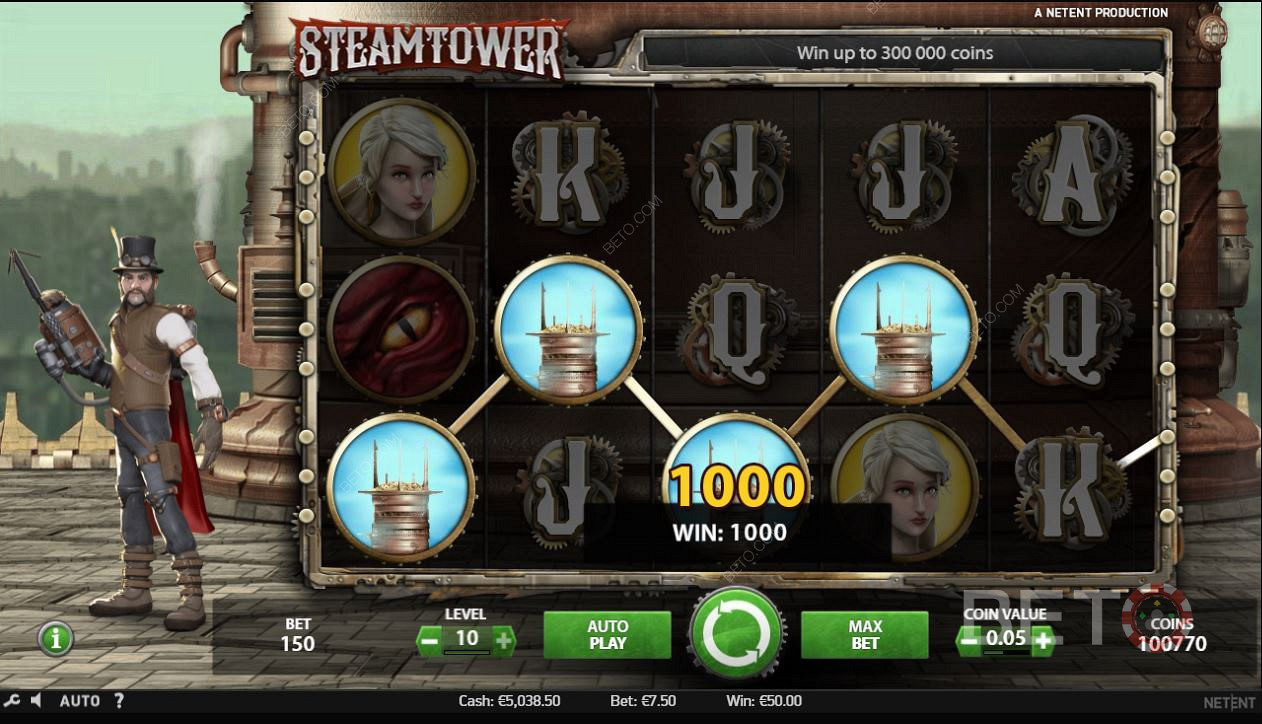 Matching Symbols in Steam Tower slot game