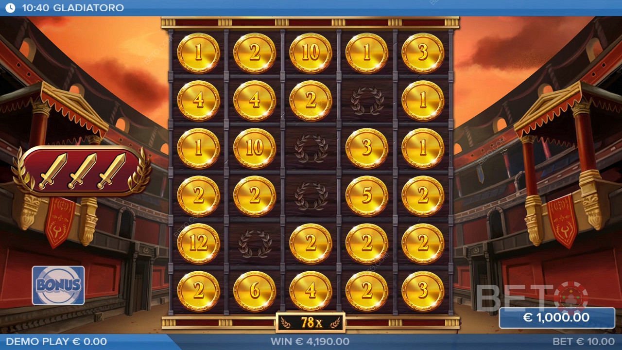 Win 10,000x Your bet in the Gladiatoro Slot!