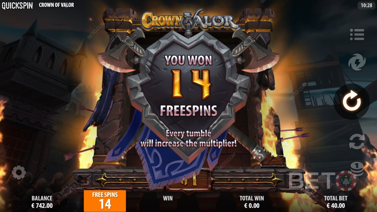 Win 15,619x Your bet in the Crown of Valor Video Slot!