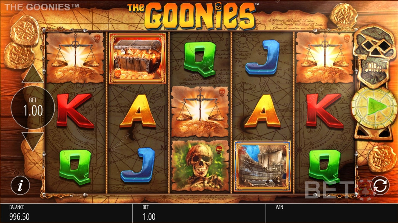 Different high paying and low paying symbols in The Goonies Jackpot King