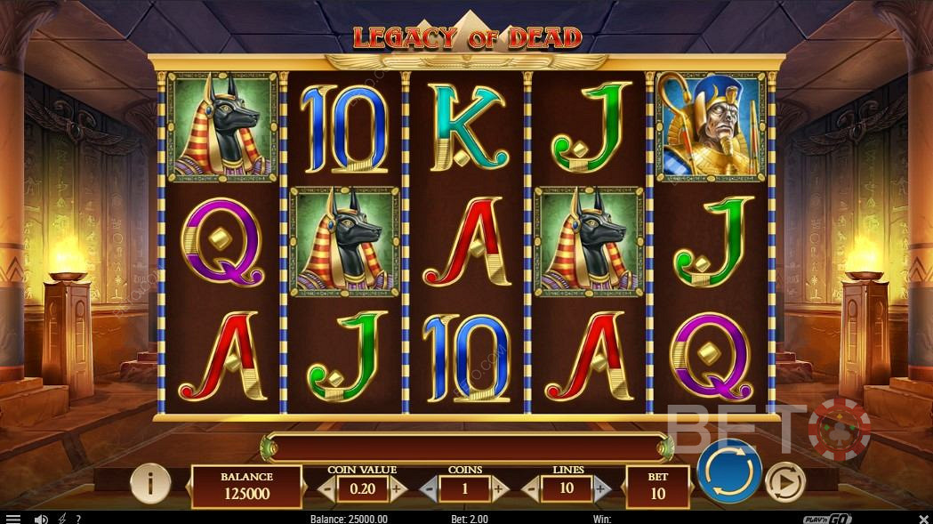 고대 이집트 스타일 인터페이스 - Legacy of Dead Slot Machine Play