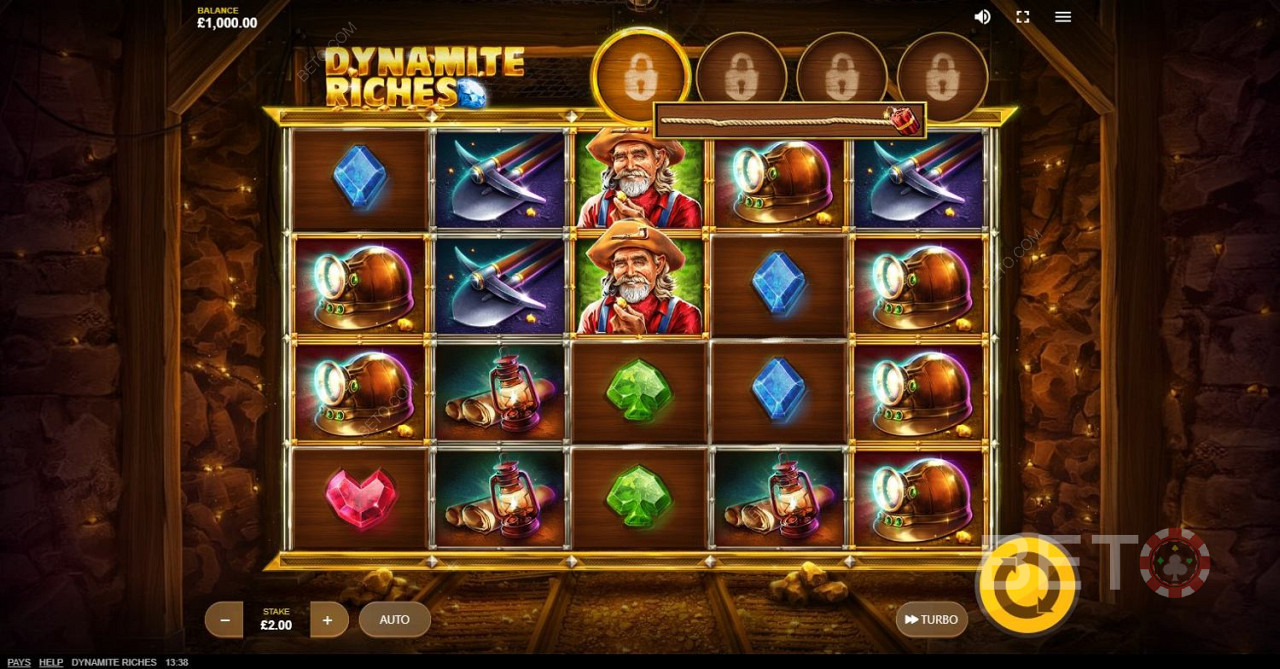 You can get 15x your bet if you match 5 symbols on the reels of Dynamite Riches