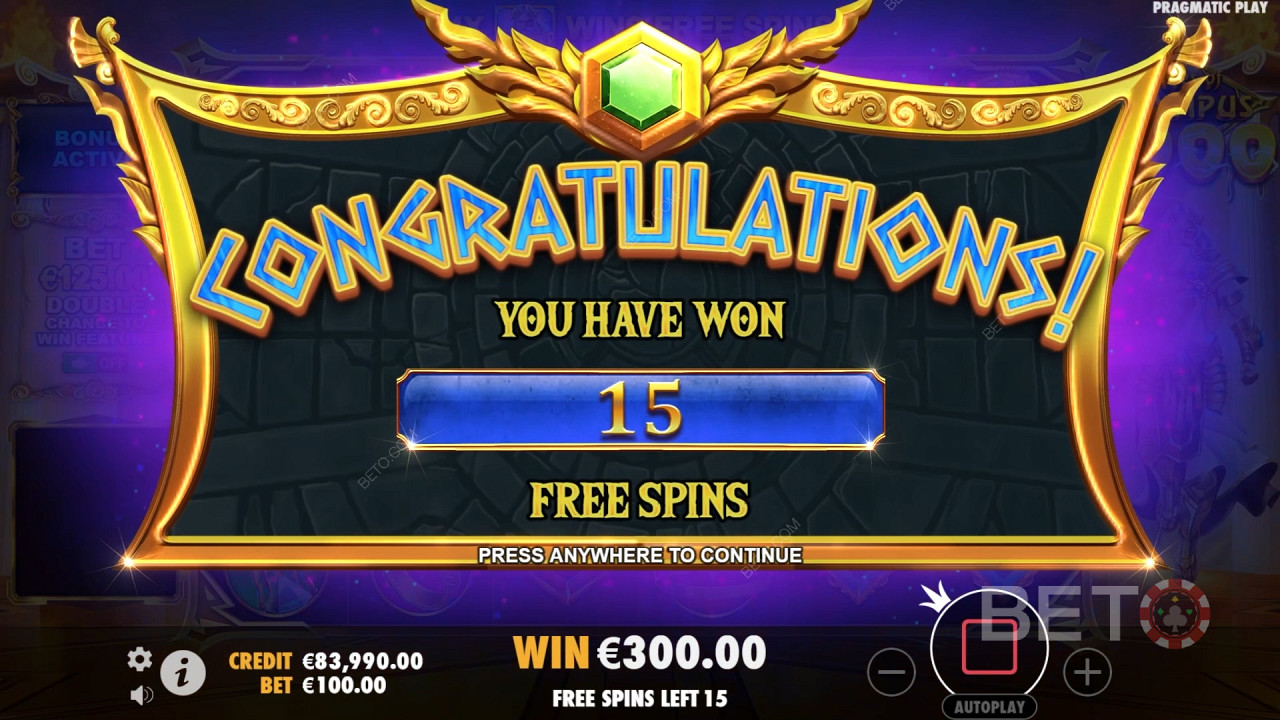 You can enjoy 15 Free Spins that can also be retriggered