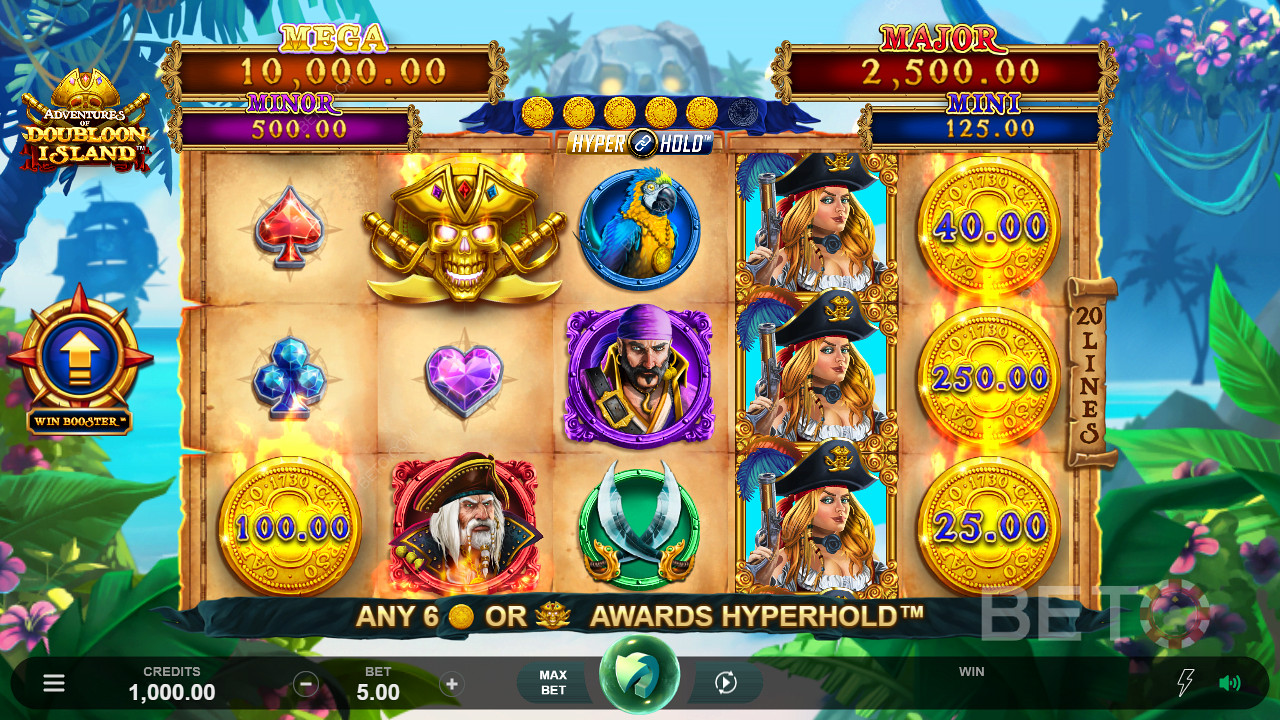 Adventures Of Doubloon Island  with a 96.01% RTP and a jackpot of 4,237x bet