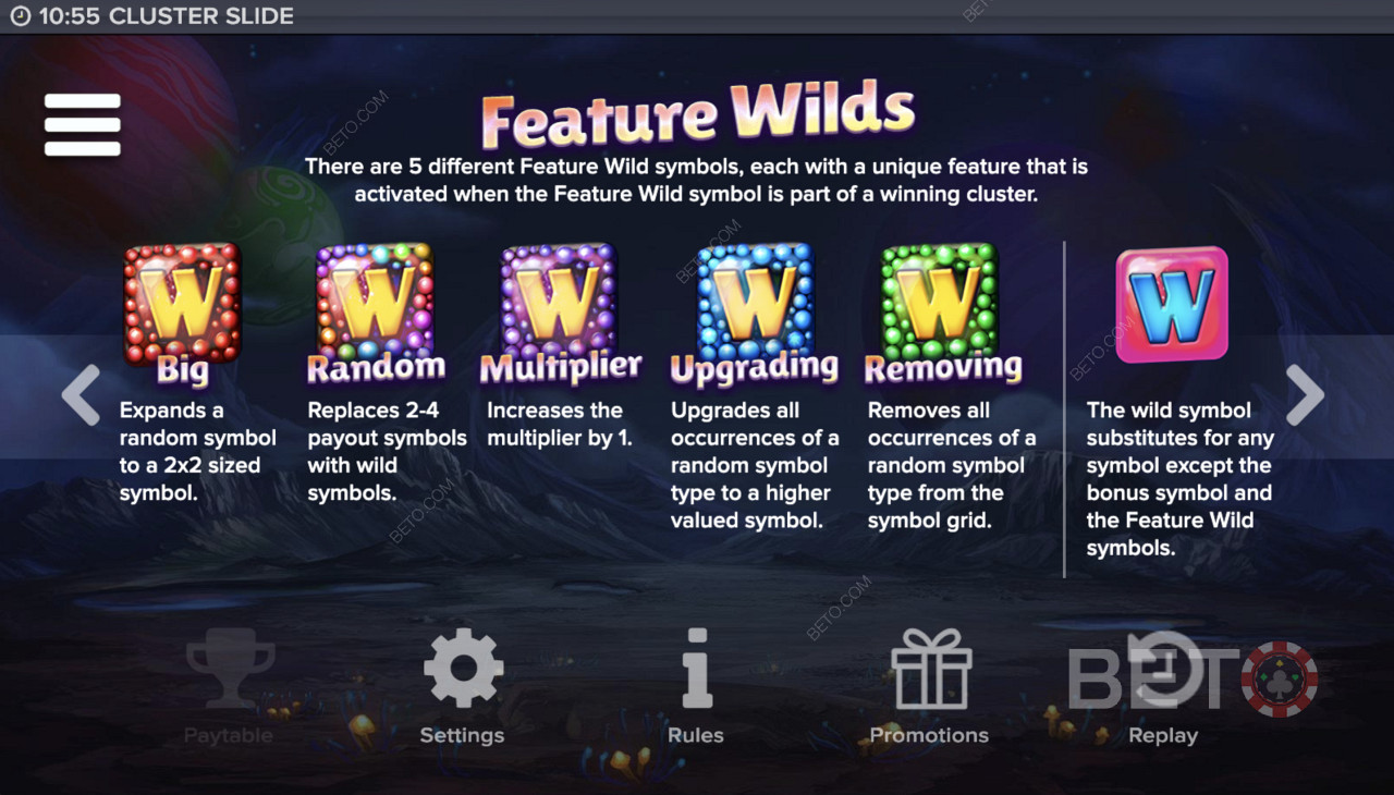 Feature Wilds in Cluster Slide Video Slot