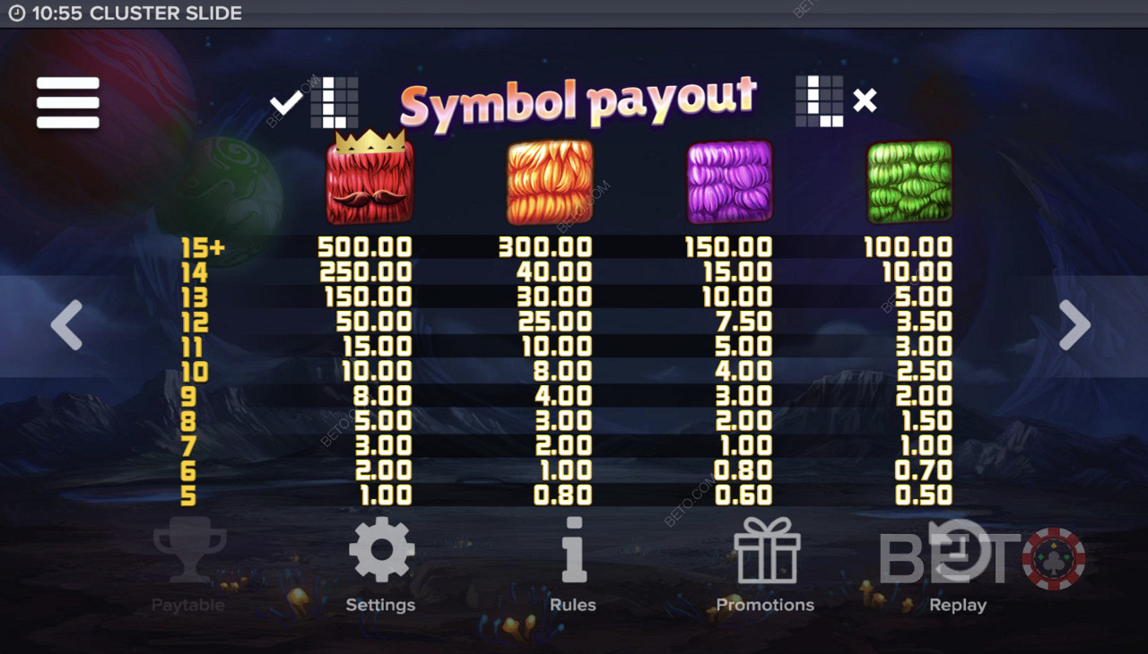 Symbol Payout in Cluster Slide Online Slot