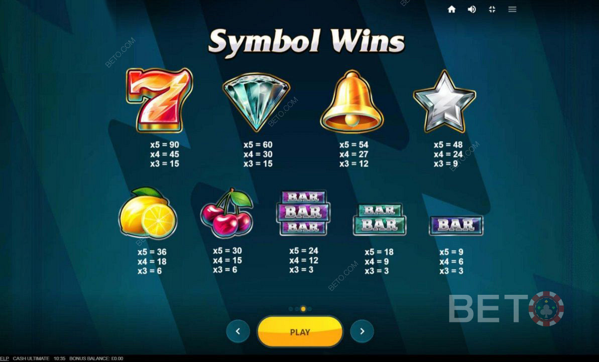 Different symbol combinations in Cash Ultimate 