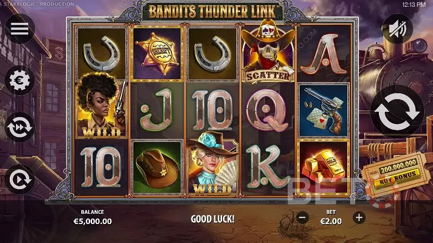 You play on 5 reels and 10 lines slot at Bandits Thunder Link slot