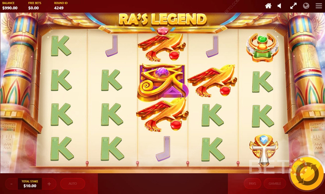  Great awards, high-value symbols, amazing bonus features help you win huge prizes in RA legend