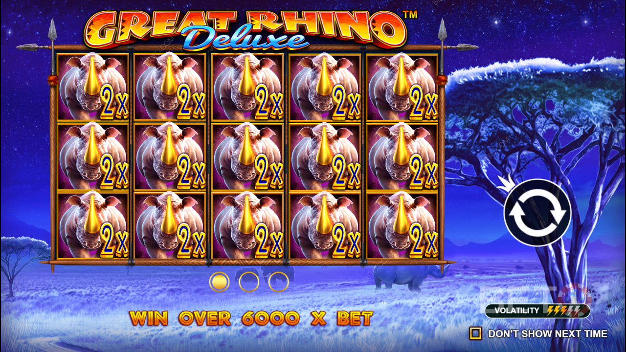 Win 6,242x Your bet in the Great Rhino Deluxe Slot!