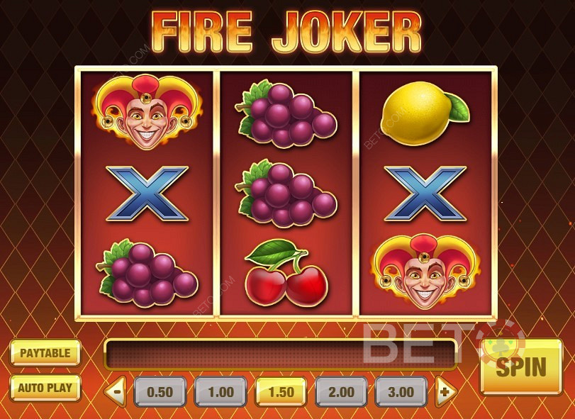 Classic Design and classic fruit machine symbols in Fire Joker