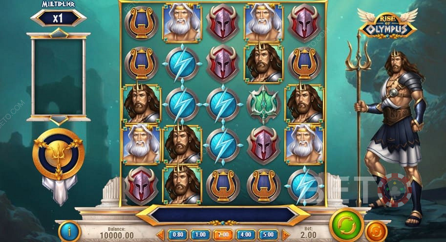 Get 3 or more lightning flash symbols in the Rise of Olympus to get 2x multiplier 
