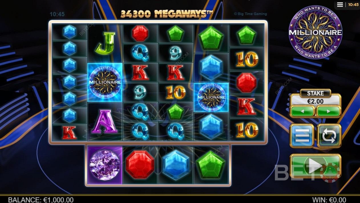 Basic layout of the Who Wants to be a Millionaire slot screen is alluring