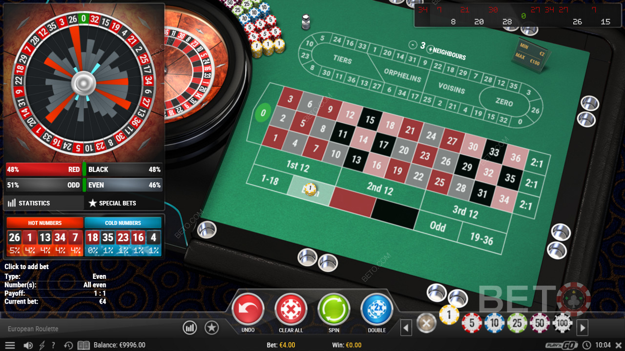 查看European Roulette Pro赌场游戏的统计数据