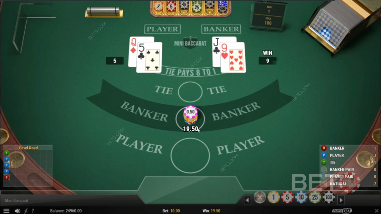 Wetten auf den Bankier im Mini-Baccarat-Casino-Spiel