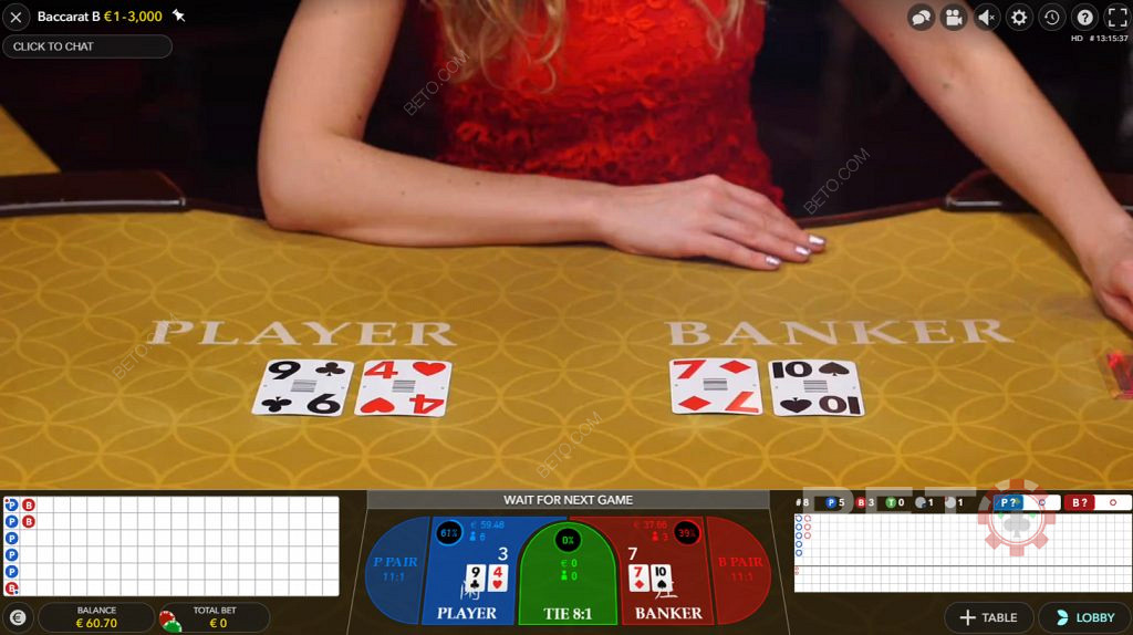 Banker Wins in Live Baccarat by Evolution Gaming