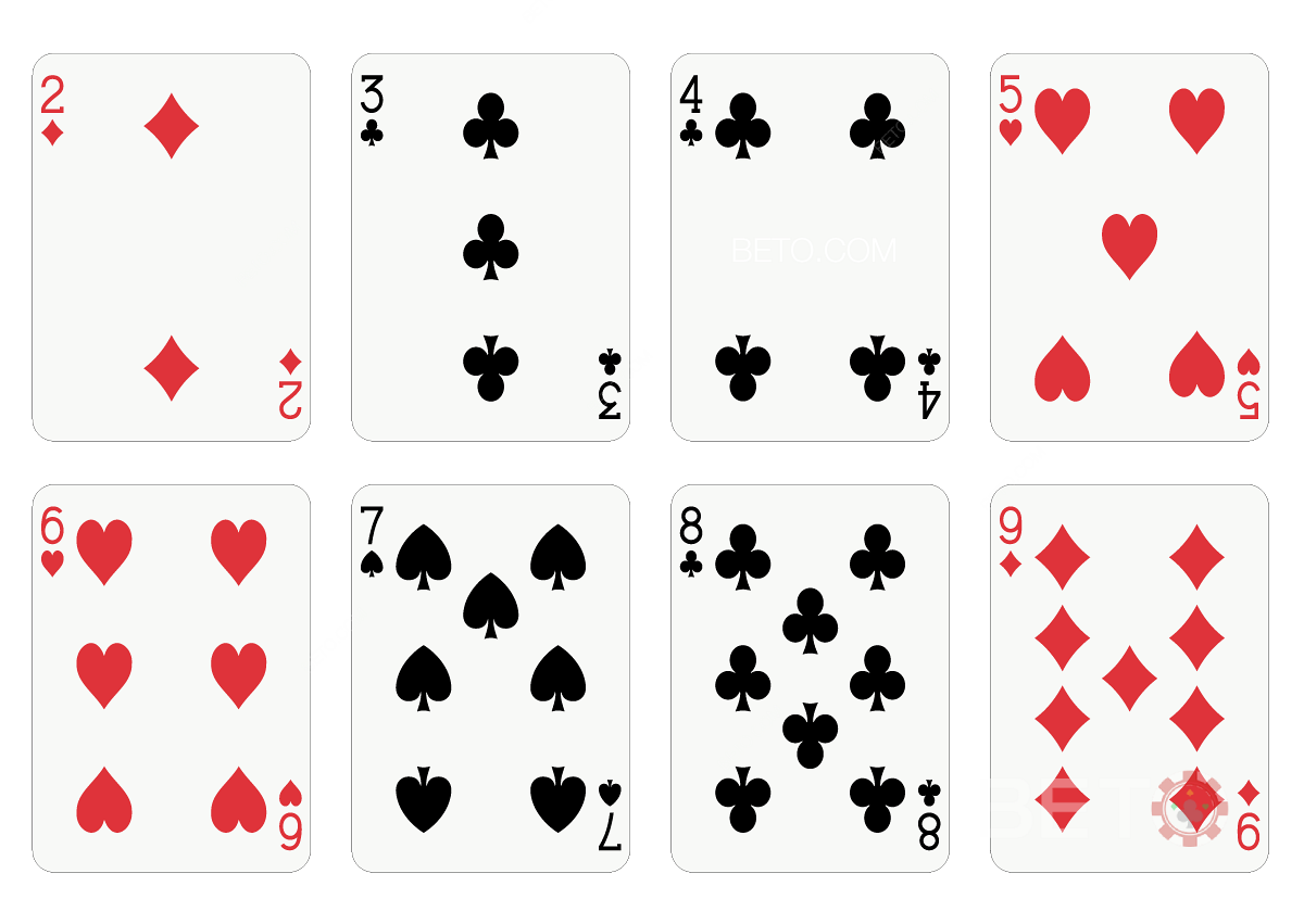 De andere kaartwaarden in blackjack gebruiken dezelfde waarde als erop geschreven staat.