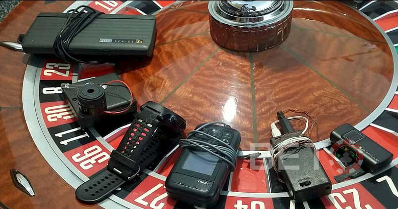 A collection of illegal roulette cheating devices from Las Vegas.