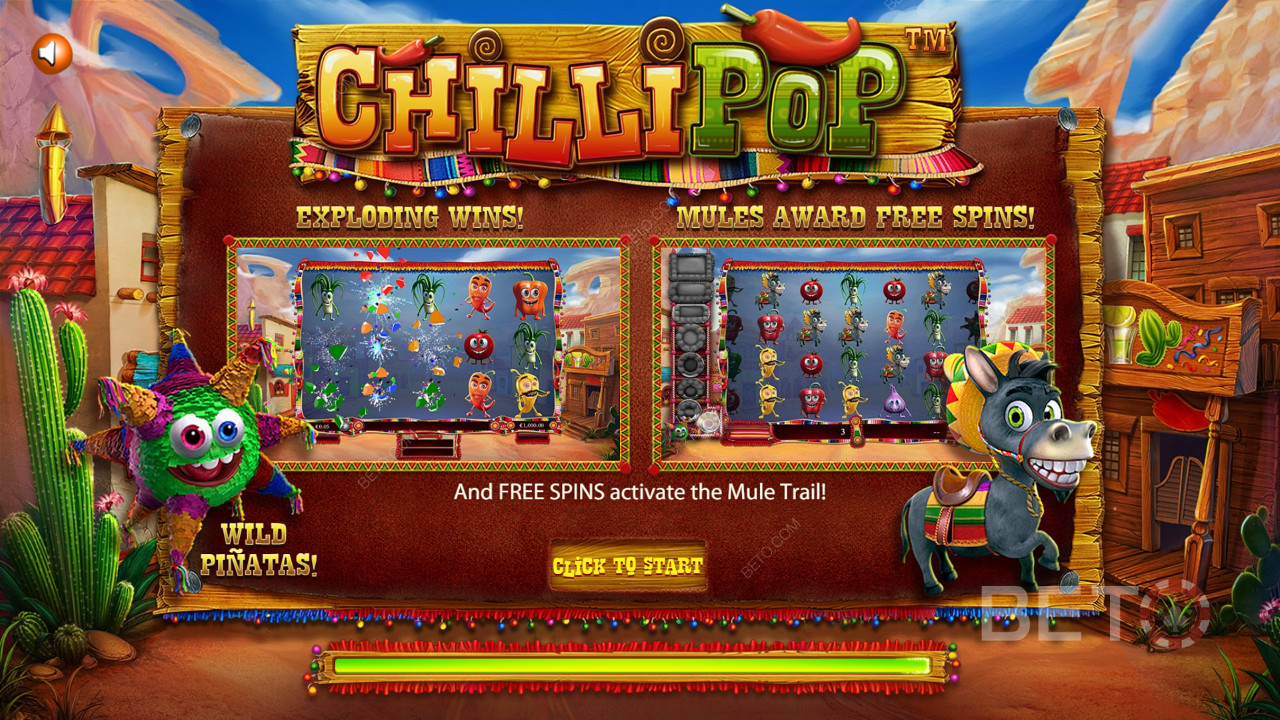 Intro screen of the Mexican themed game ChilliPop slot
