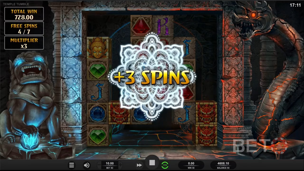 Winning some extra free spins in Temple Tumble Megaways