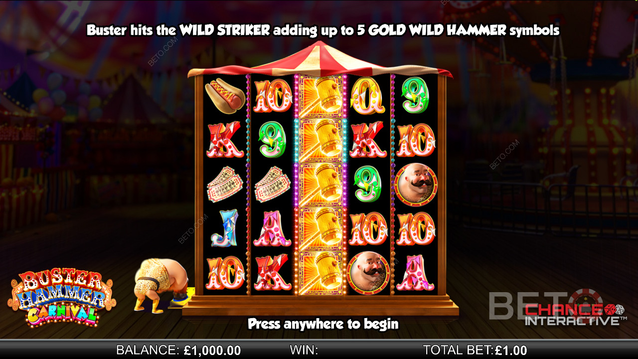 Enjoy the Wild Striker feature in Buster Hammer Carnival online slot