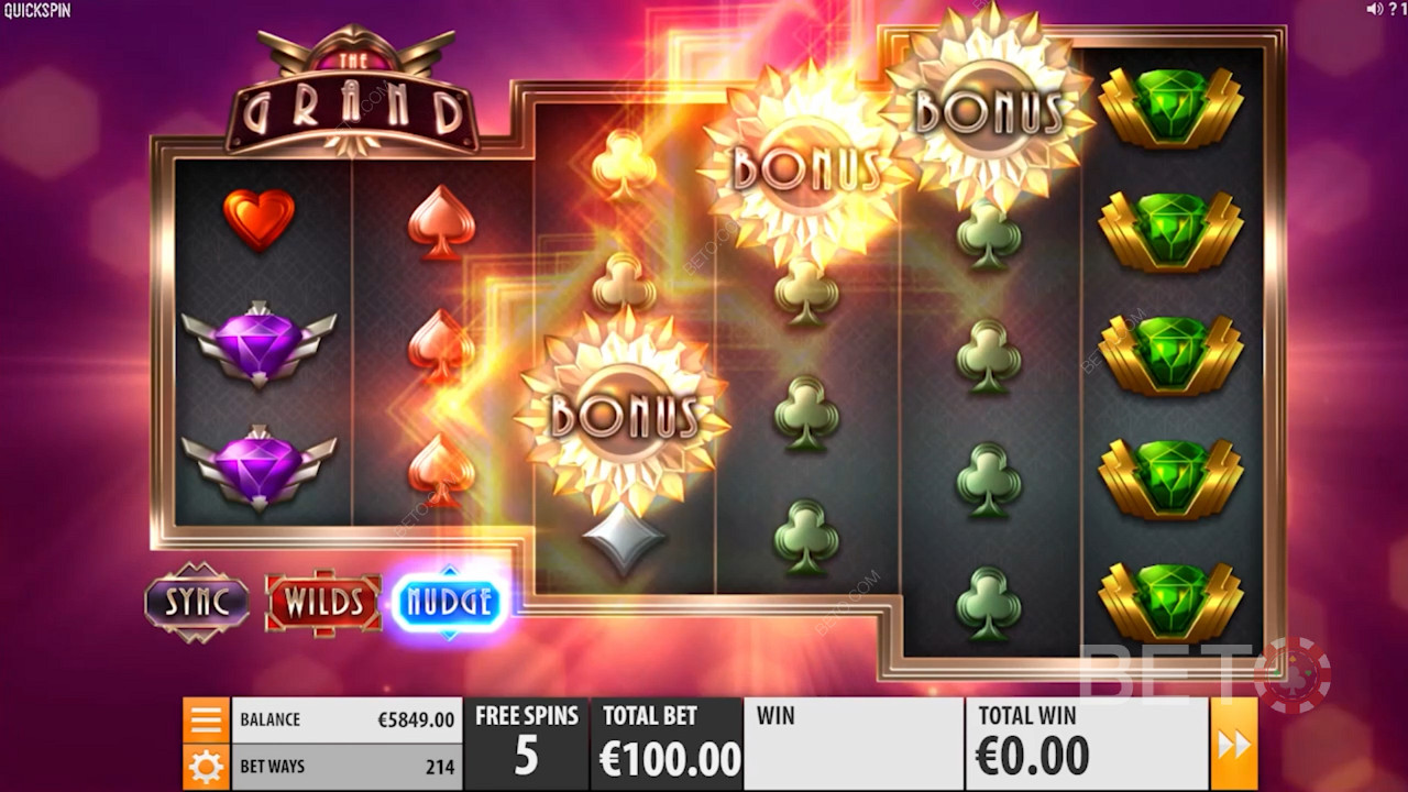 The Grand from Quickspin features Scatter symbols, Wilds, bonus games and Free Spins