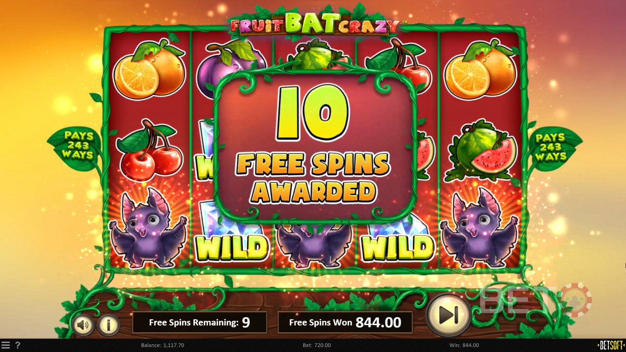 Winning 10 free spins in Fruit Bat Crazy