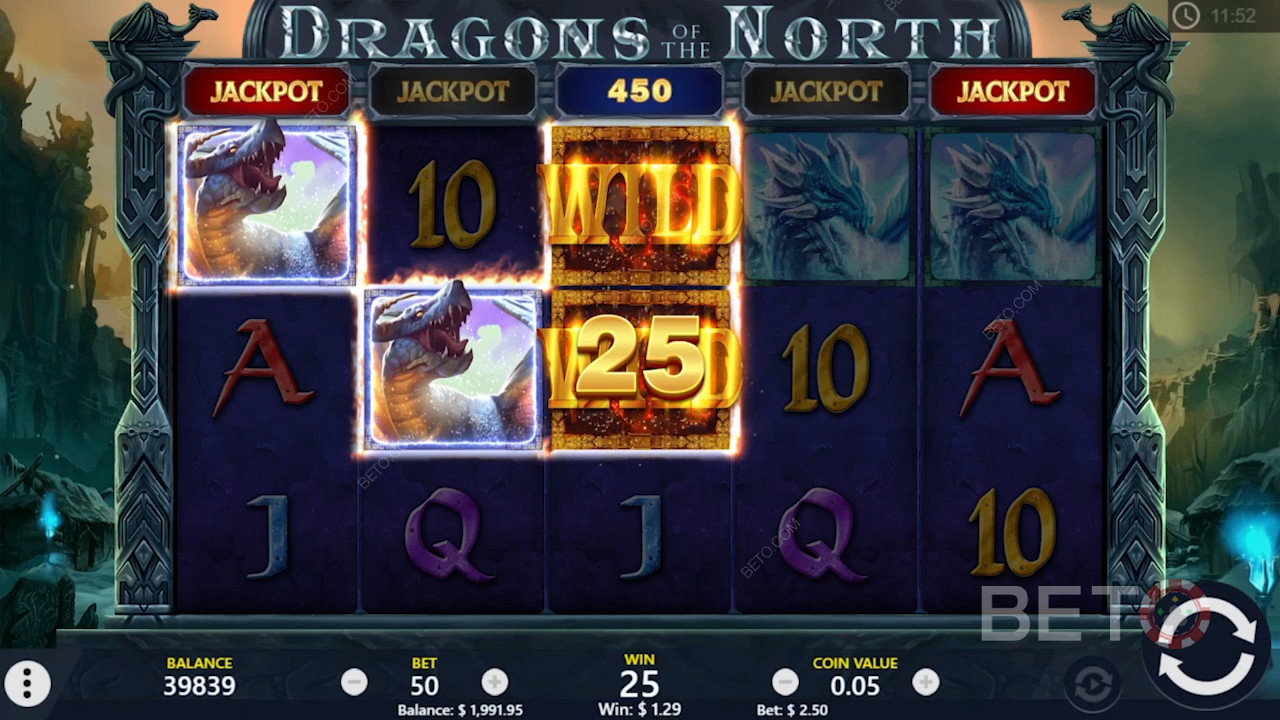 Wild symbols help you create more wins in Dragons of the North online slot