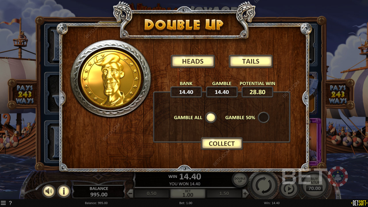Try the Double Up feature to double your wins in Viking Voyage slot machine
