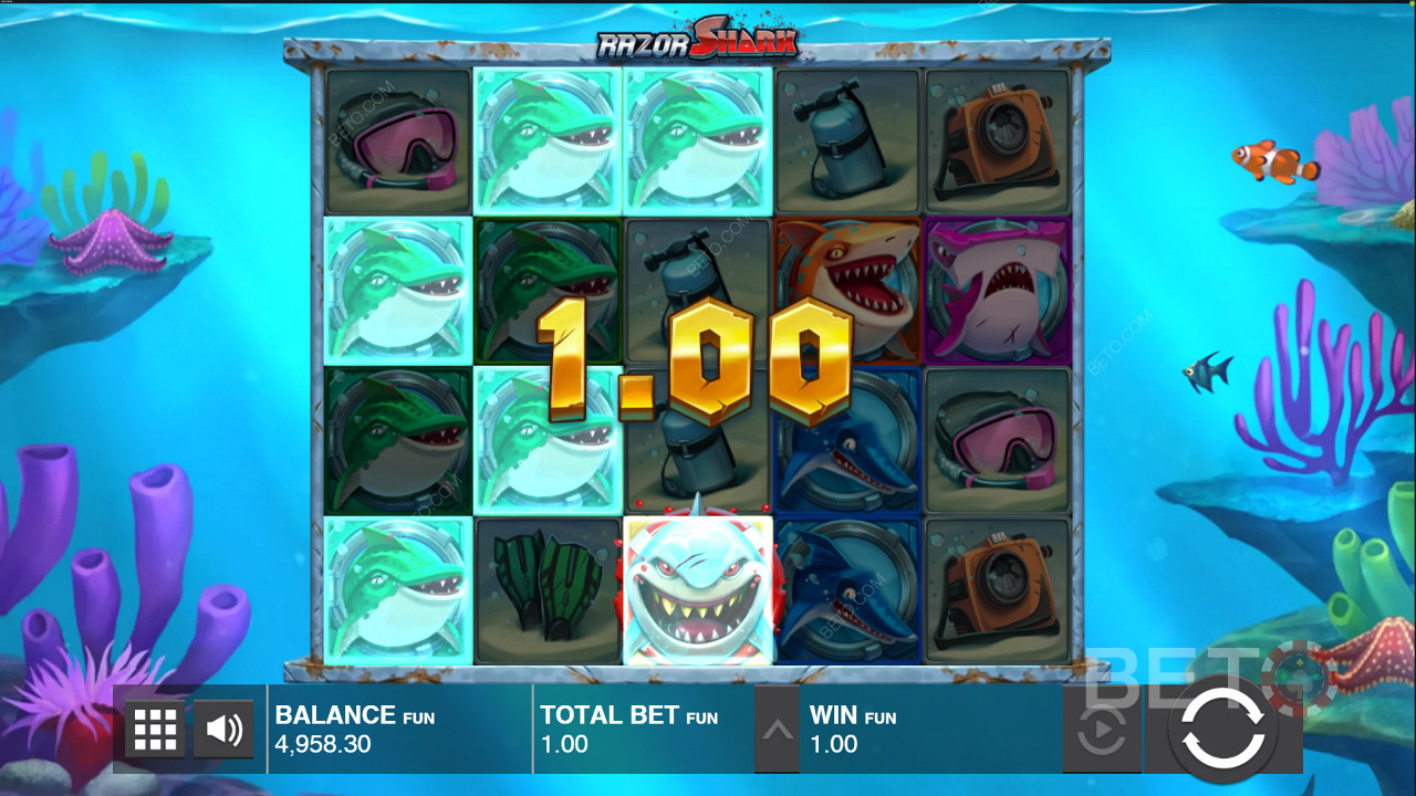 Use the Wild symbol to create wins in Razor Shark slot