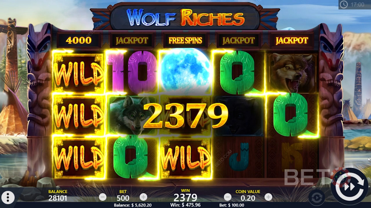 Free Spins and Wild win in Wolf Riches online slot