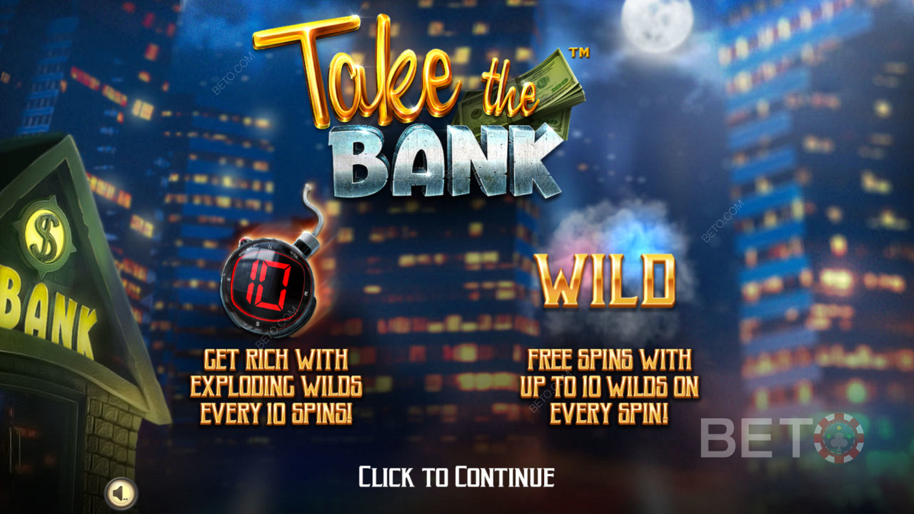Intro screen of Take The Bank - Get Rich with exploding Wilds