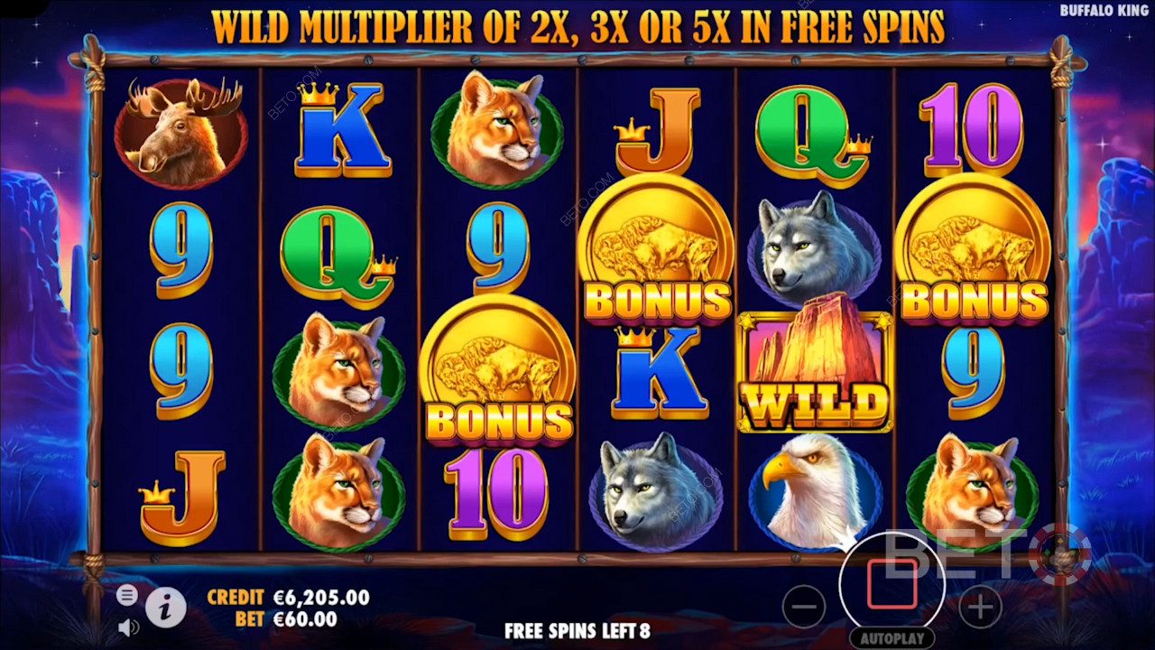 Animals are top paying symbol in Buffalo King slot