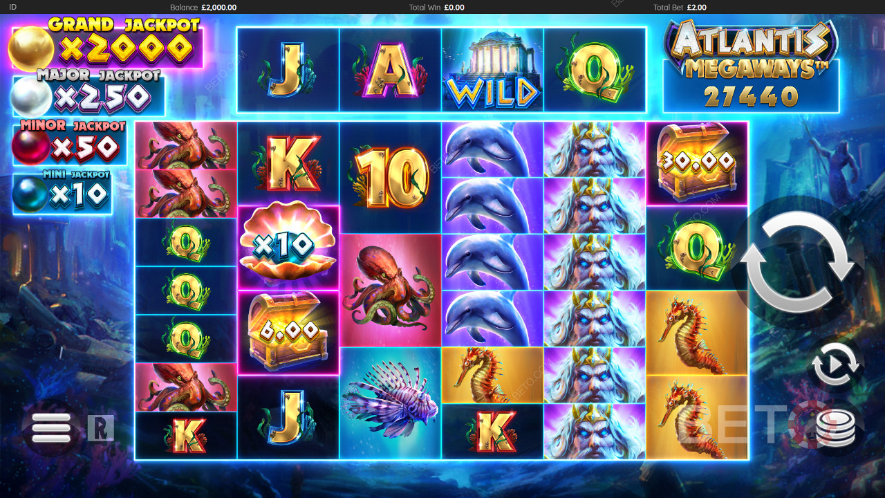 Enjoy colourful gameplay with powerful features in Atlantis Megaways slot machine
