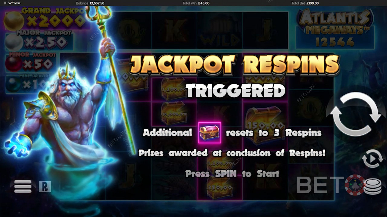 Enjoy Jackpot Respins in Atlantis Megaways video slot