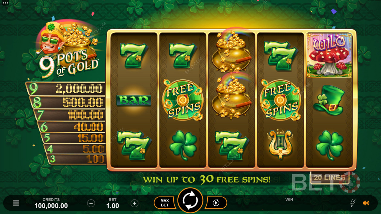 Free spins and Wilds in 9 Pots of Gold